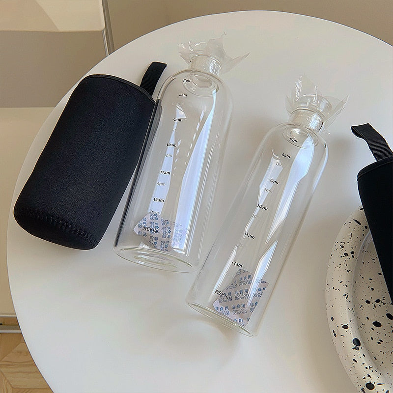 Heat Resistant Glass Water Bottle with Time Marker