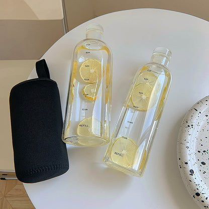 Heat Resistant Glass Water Bottle with Time Marker