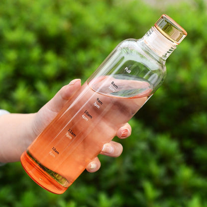 Heat Resistant Glass Water Bottle with Time Marker