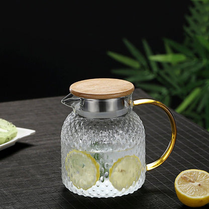Heat Resistant Textured Glass Pitcher with Bamboo Lid