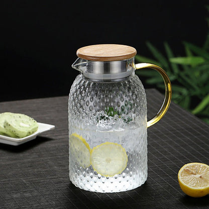 Heat Resistant Textured Glass Pitcher with Bamboo Lid