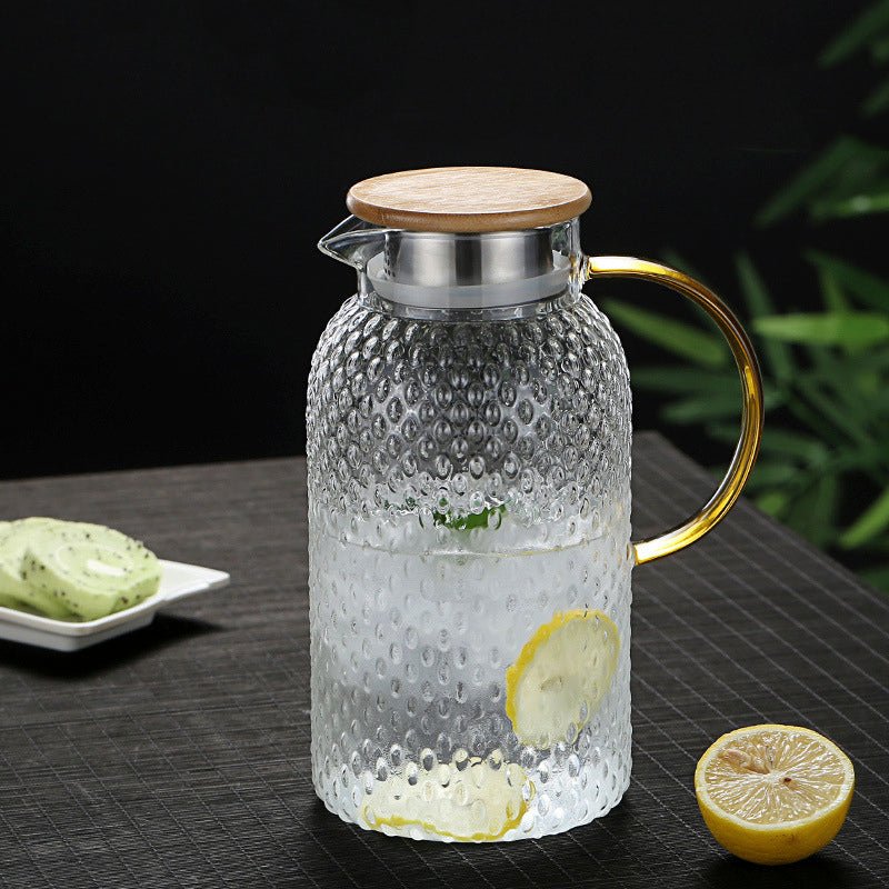 Heat Resistant Textured Glass Pitcher with Bamboo Lid