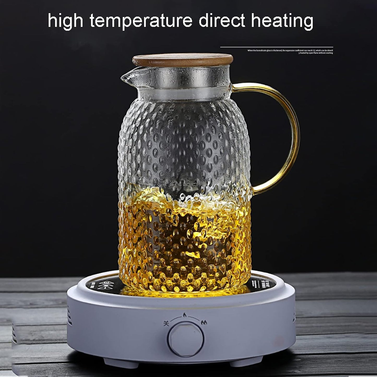 Heat Resistant Textured Glass Pitcher with Bamboo Lid