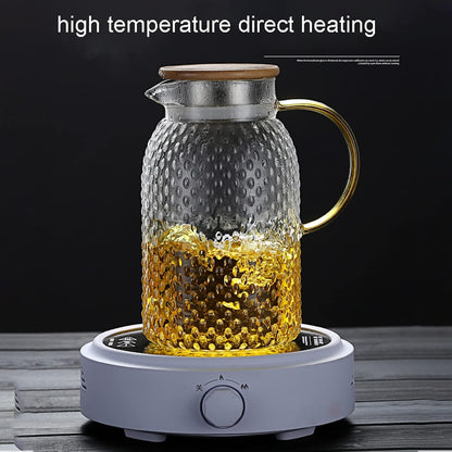 Heat Resistant Textured Glass Pitcher with Bamboo Lid