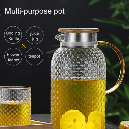 Heat Resistant Textured Glass Pitcher with Bamboo Lid