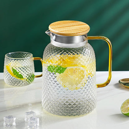 Heat Resistant Textured Glass Pitcher with Bamboo Lid