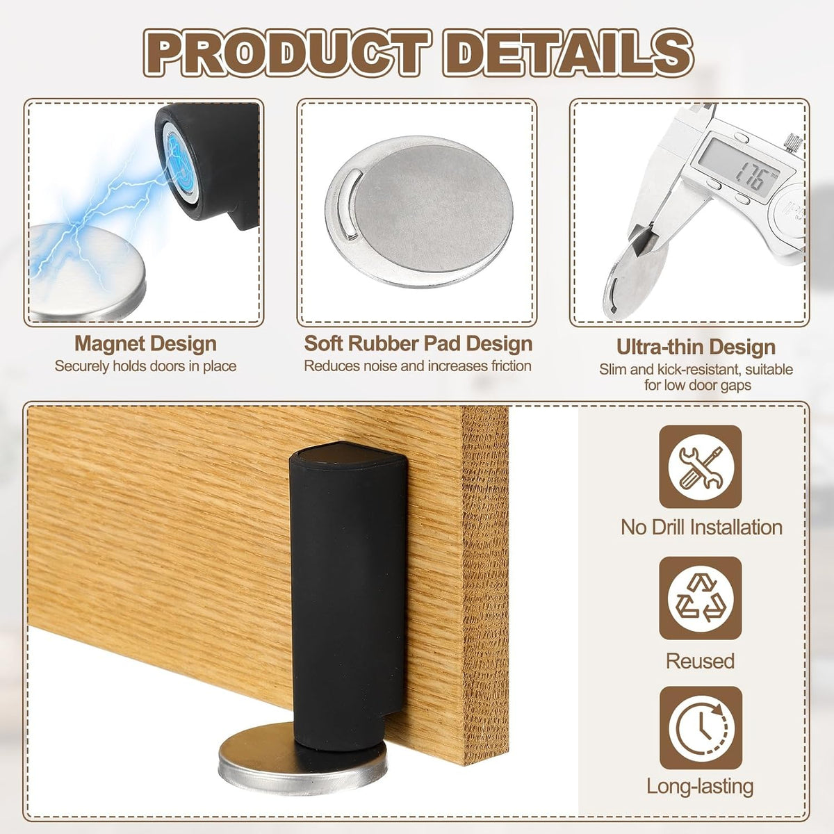 Heavy Duty Magnetic Door Stopper with Wall Protector