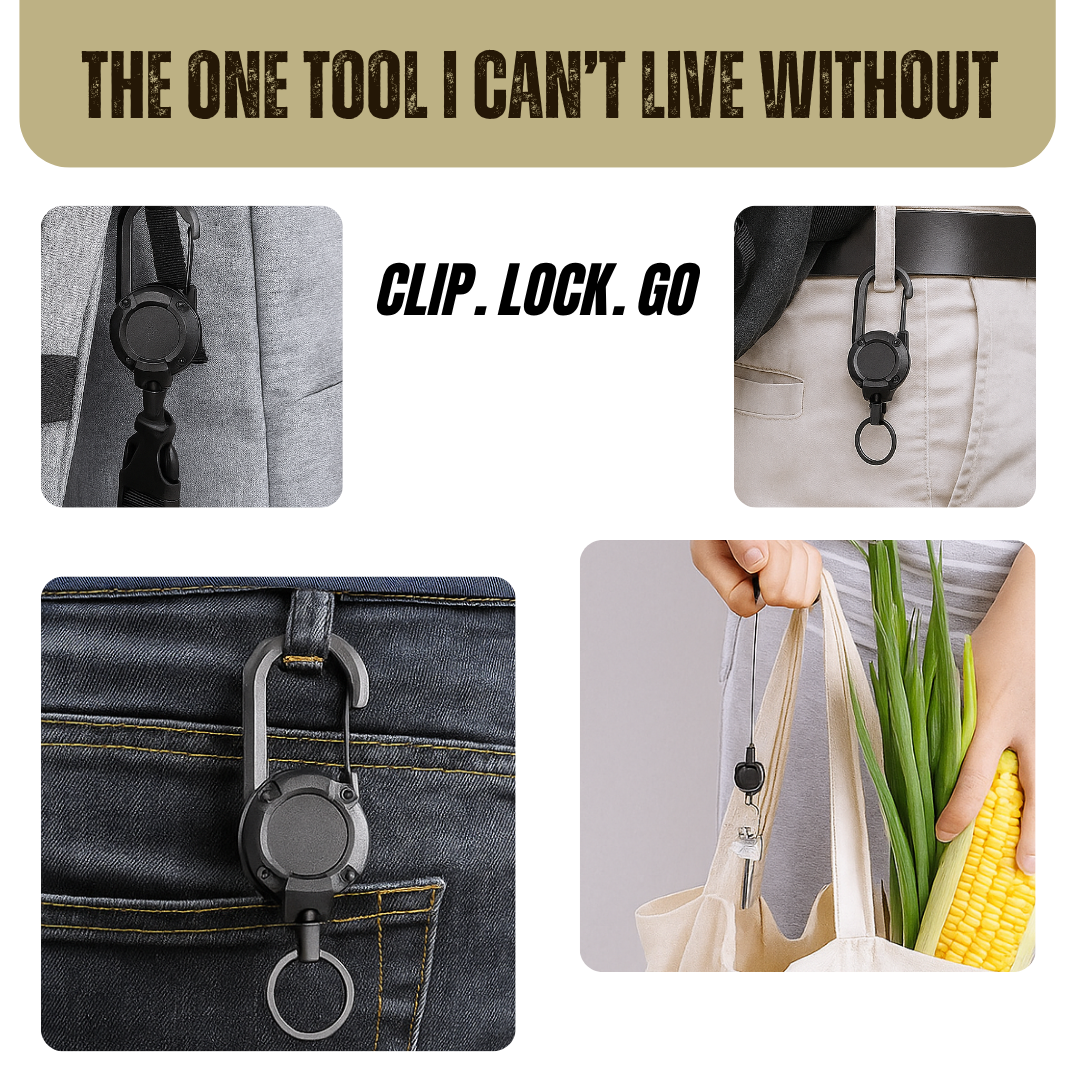 Heavy Duty Retractable Tactical Keychain with Carabiner