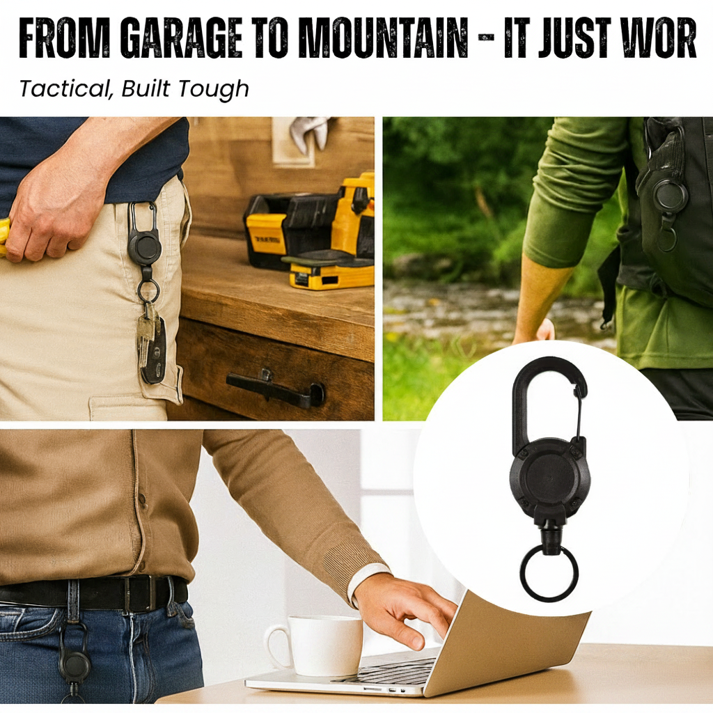 Heavy Duty Retractable Tactical Keychain with Carabiner