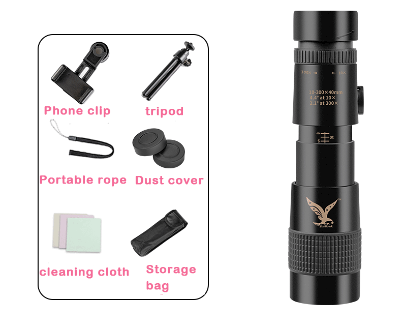 High Power Zoom Monocular Telescope with Smartphone Adapter