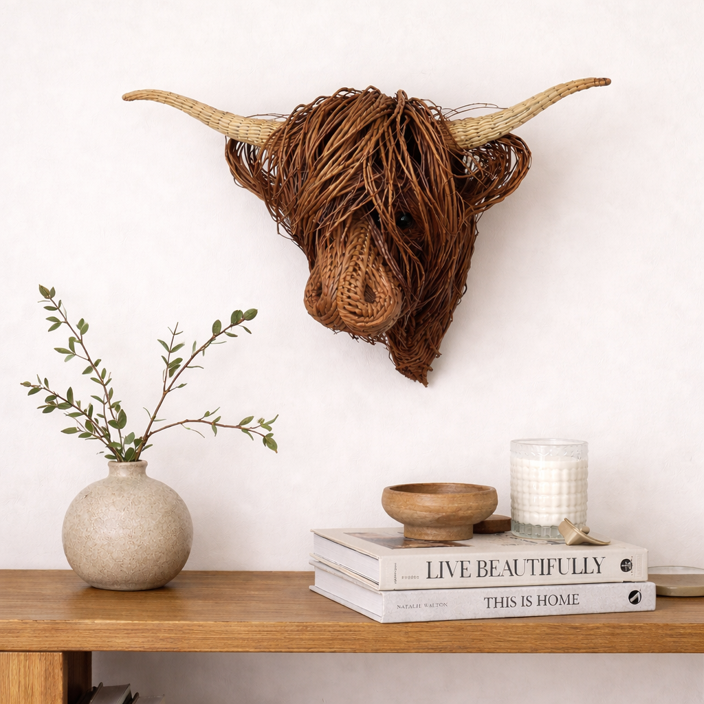 Highland Cow Wall Decor Woven Rustic Sculpture