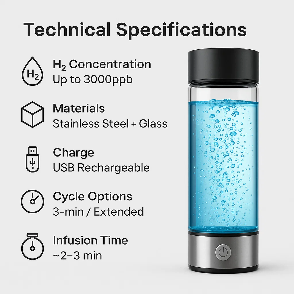 Hydrogen Water Bottle with USB Rechargeable Hydrogen Generator
