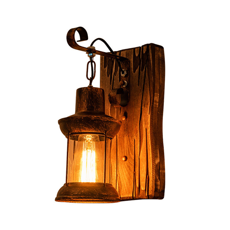 Industrial Iron Wall Light with Clear Glass Shade