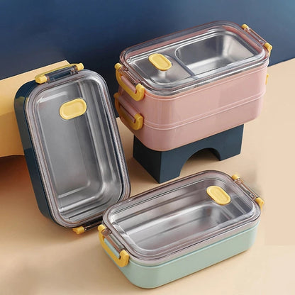 Insulated Stainless Steel Bento Lunch Box with Leakproof Compartments