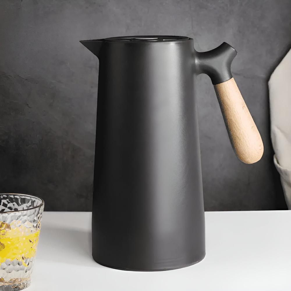 Insulated Vacuum Carafe with Wooden Handle 1L Hot Cold Beverage Flask