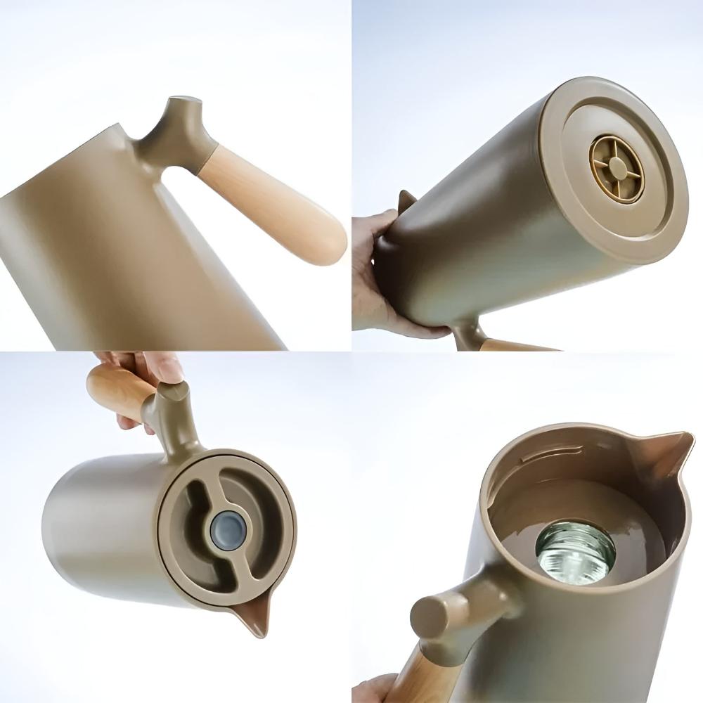 Insulated Vacuum Carafe with Wooden Handle 1L Hot Cold Beverage Flask
