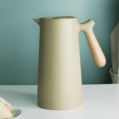 Insulated Vacuum Carafe with Wooden Handle 1L Hot Cold Beverage Flask