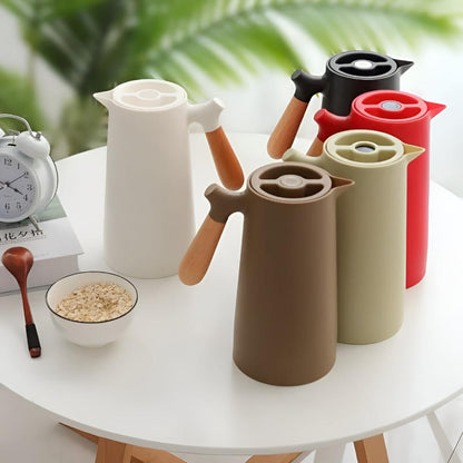 Insulated Vacuum Carafe with Wooden Handle 1L Hot Cold Beverage Flask