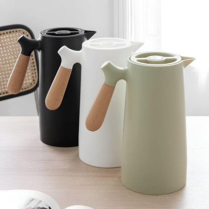 Insulated Vacuum Carafe with Wooden Handle 1L Hot Cold Beverage Flask