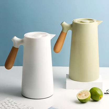 Insulated Vacuum Carafe with Wooden Handle 1L Hot Cold Beverage Flask