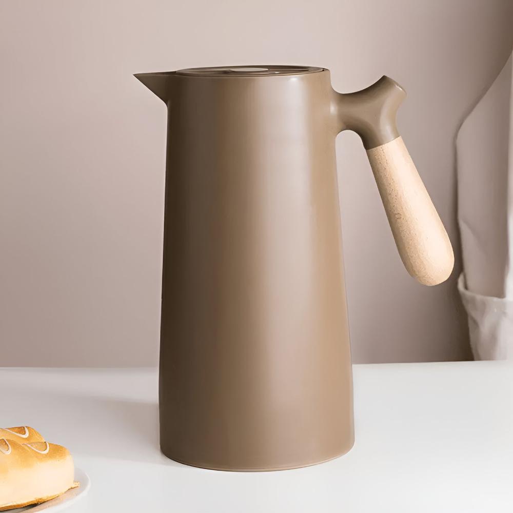 Insulated Vacuum Carafe with Wooden Handle 1L Hot Cold Beverage Flask