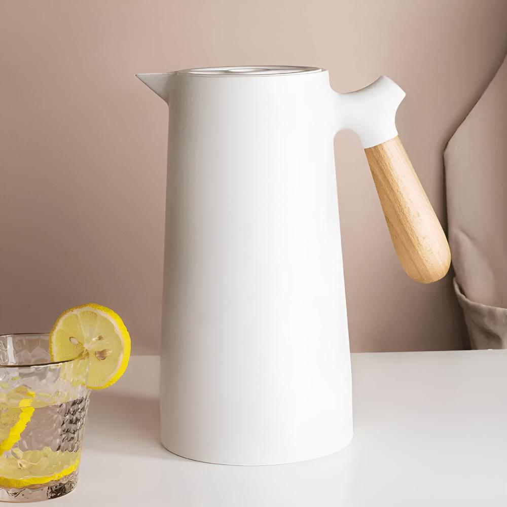 Insulated Vacuum Carafe with Wooden Handle 1L Hot Cold Beverage Flask