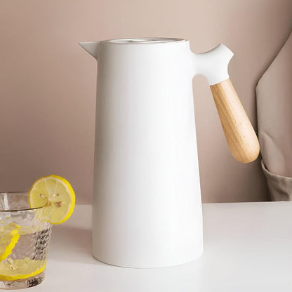 Insulated Vacuum Carafe with Wooden Handle 1L Hot Cold Beverage Flask
