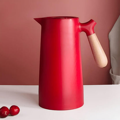 Insulated Vacuum Carafe with Wooden Handle 1L Hot Cold Beverage Flask
