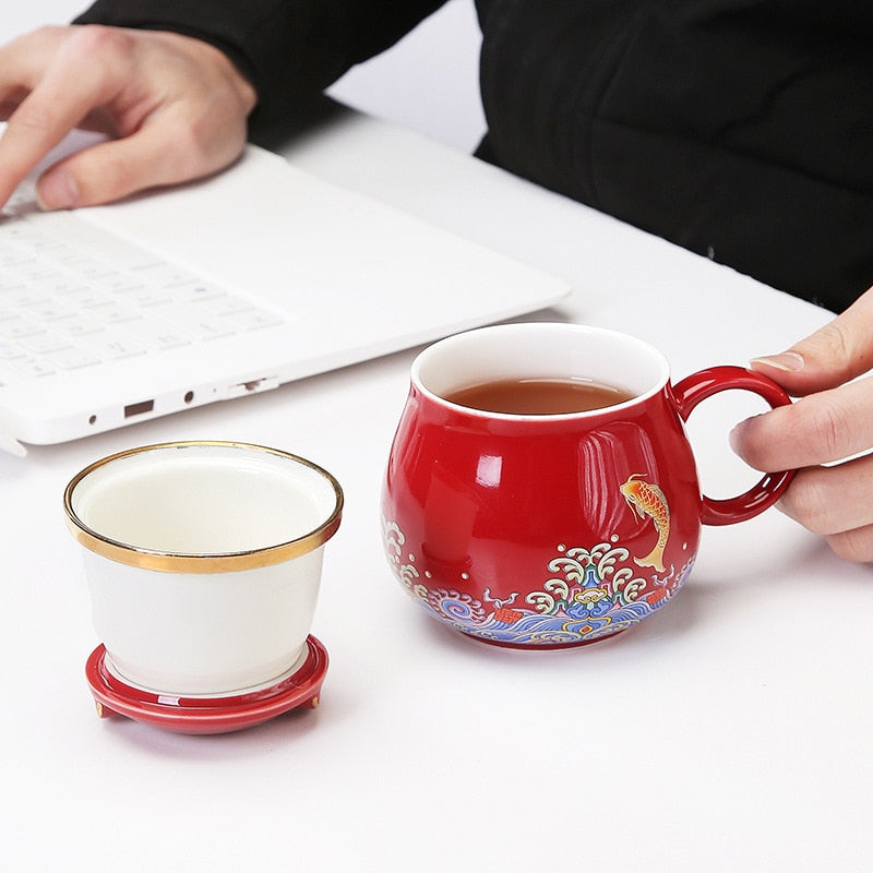 Japanese Porcelain Tea Infuser Mug with Lid