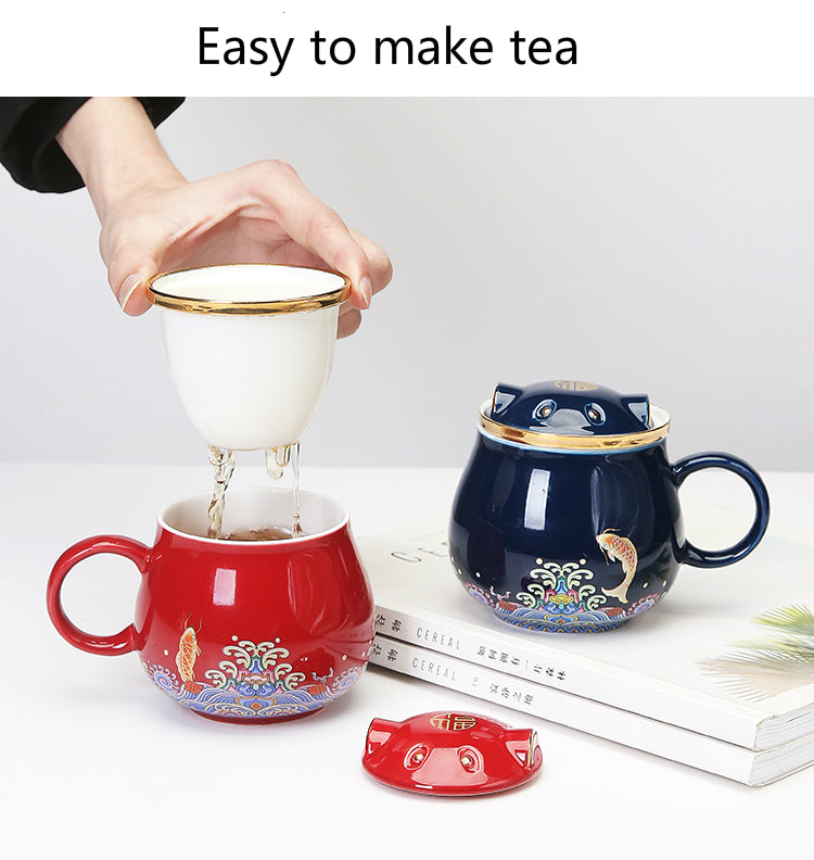 Japanese Porcelain Tea Infuser Mug with Lid