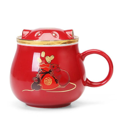Japanese Porcelain Tea Infuser Mug with Lid