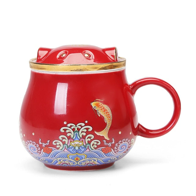 Japanese Porcelain Tea Infuser Mug with Lid