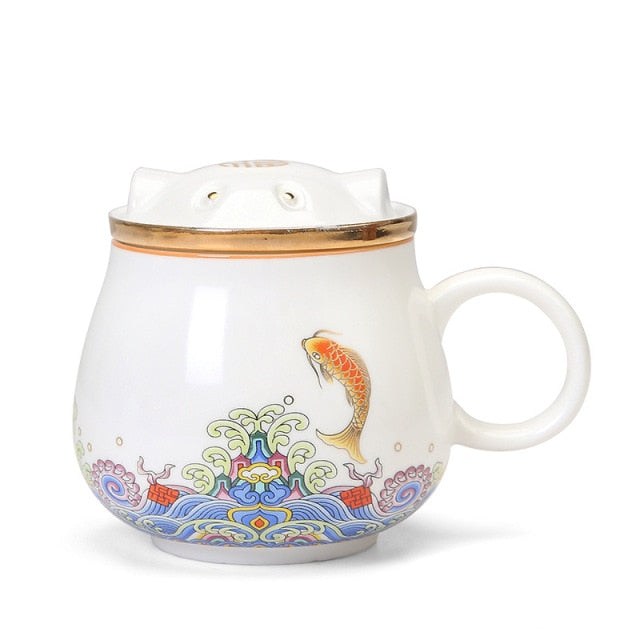 Japanese Porcelain Tea Infuser Mug with Lid