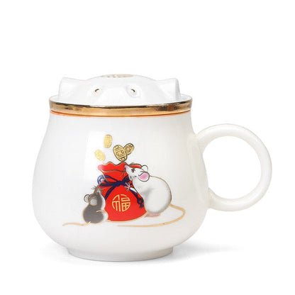 Japanese Porcelain Tea Infuser Mug with Lid