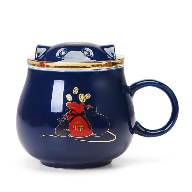 Japanese Porcelain Tea Infuser Mug with Lid