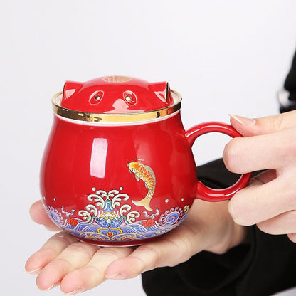 Japanese Porcelain Tea Infuser Mug with Lid