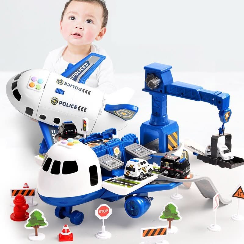 Kids Airplane Playset with Vehicles and Airport Accessories