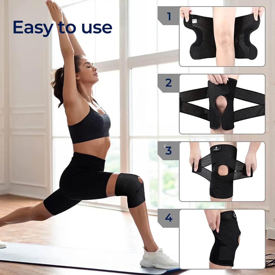 Knee Support Brace with Compression Springs and Adjustable Straps