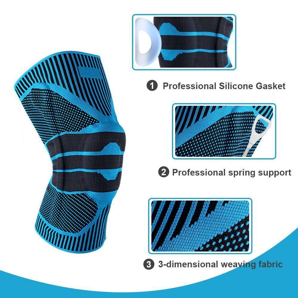 Knee Support Brace with Spring Stabilizers and Silicone Pads