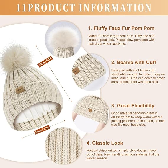 Knitted Winter Hat Scarf and Touchscreen Gloves Set