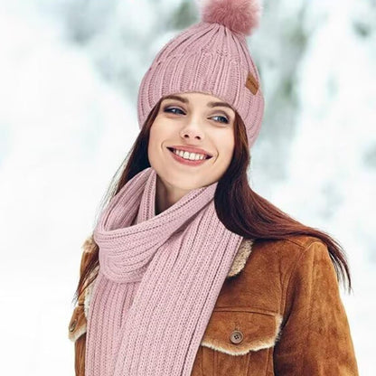 Knitted Winter Hat Scarf and Touchscreen Gloves Set