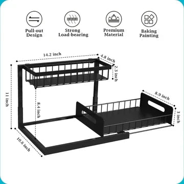 L Shaped Two Tier Under Sink Storage Organizer