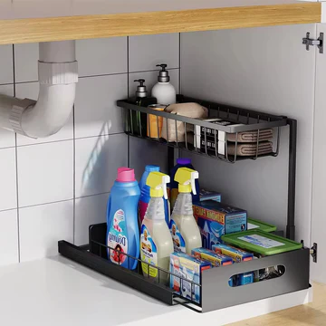 L Shaped Two Tier Under Sink Storage Organizer