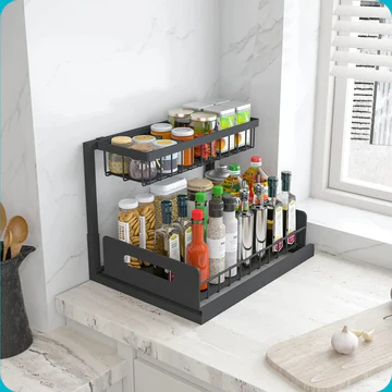 L Shaped Two Tier Under Sink Storage Organizer