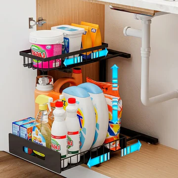 L Shaped Two Tier Under Sink Storage Organizer