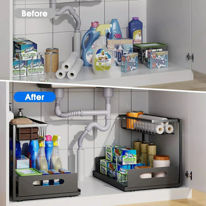 L Shaped Two Tier Under Sink Storage Organizer