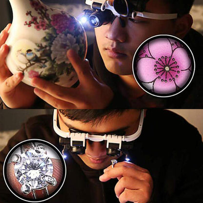LED Dual Eye Magnifying Glasses with Adjustable Lenses