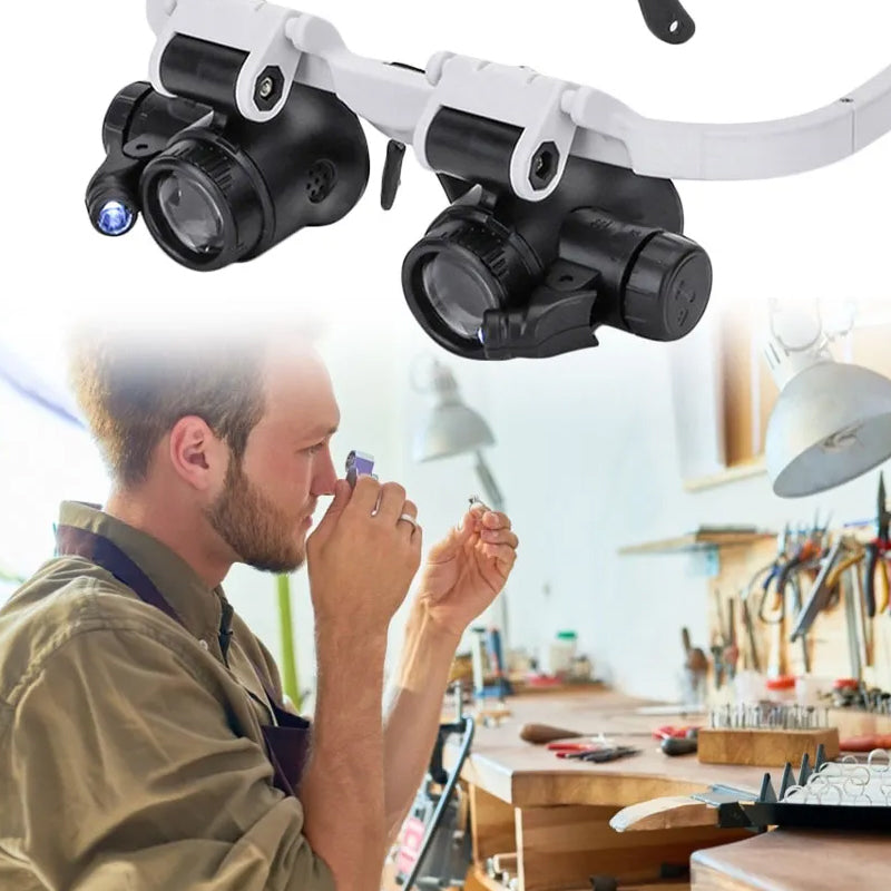 LED Dual Eye Magnifying Glasses with Adjustable Lenses