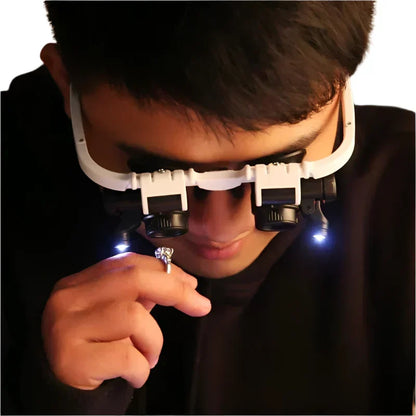 LED Head Magnifier Glasses with Interchangeable 8x 15x and 23x Lenses