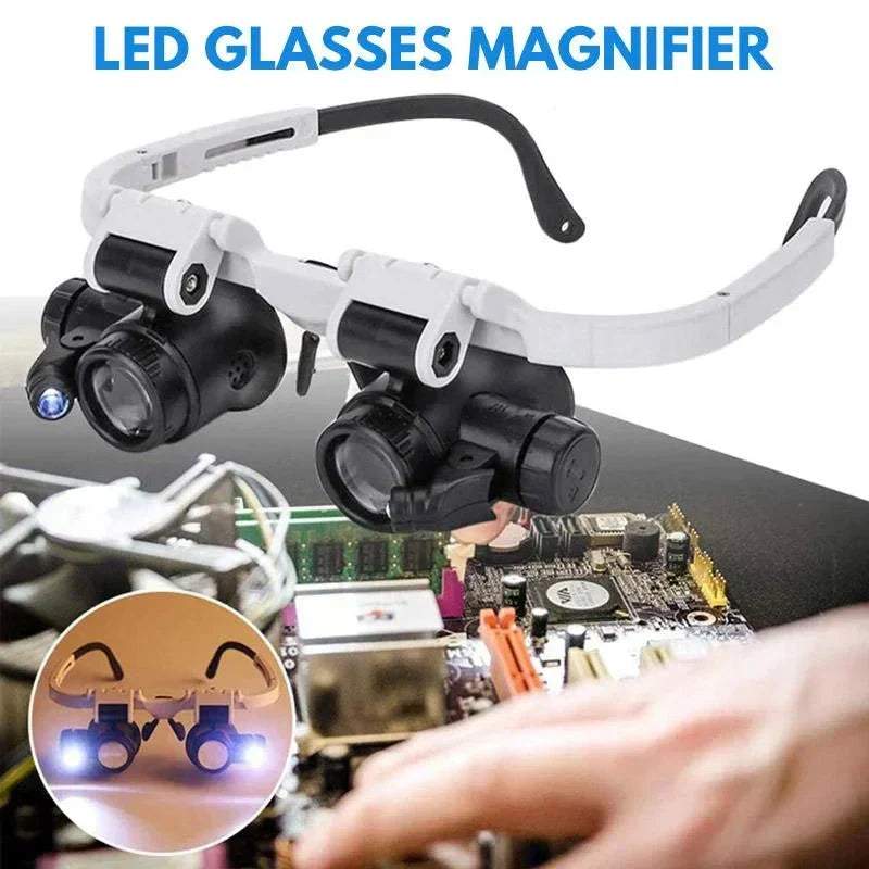 LED Head Magnifier Glasses with Interchangeable 8x 15x and 23x Lenses